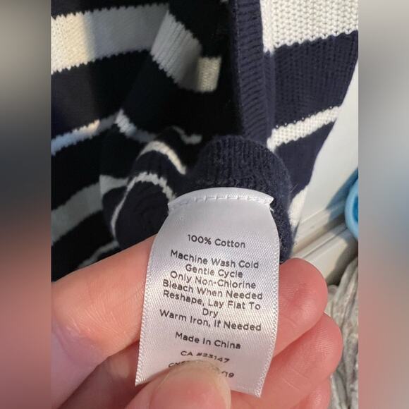 Talbots blue and white stripe open vest knit side button preppy mature - Picture 7 of 8